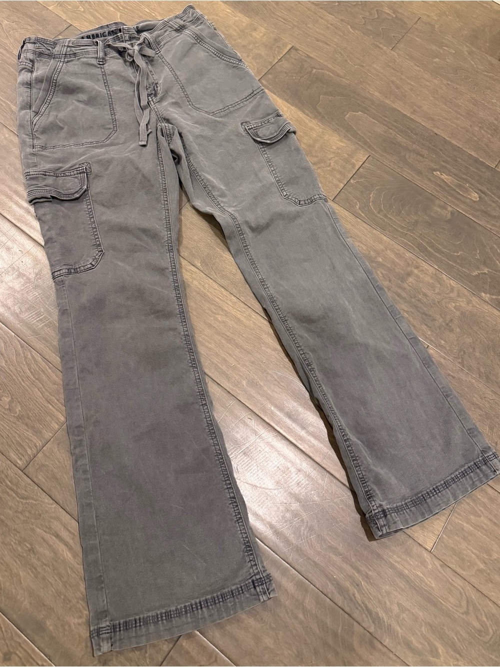 Womens Gray Cargo Drawstring Pants